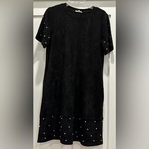 Joh Faux Suede Dress with Metal Stud Embellishments - Black